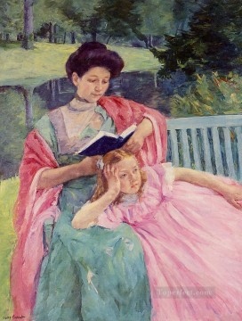 オーギュストが娘と母親の子供たちに読み聞かせるメアリー・カサット Oil Paintings